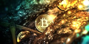 shinning bitcoin dans une mine minière